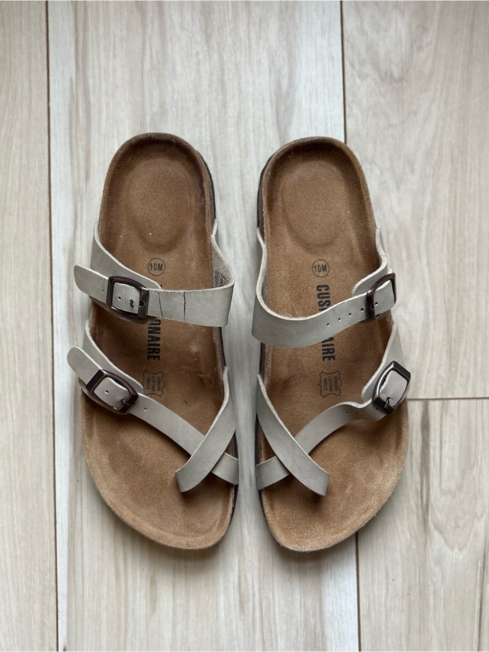 Women’s Double Strap Footbed Sandals Beige Taupe Size 10 Genuine Leather - Picture 3 of 5